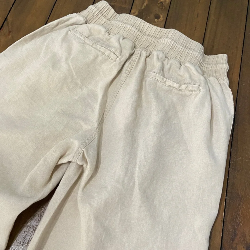 Quince 100% European Linen Wide Leg Pants Sand Beige Elastic Waist Small